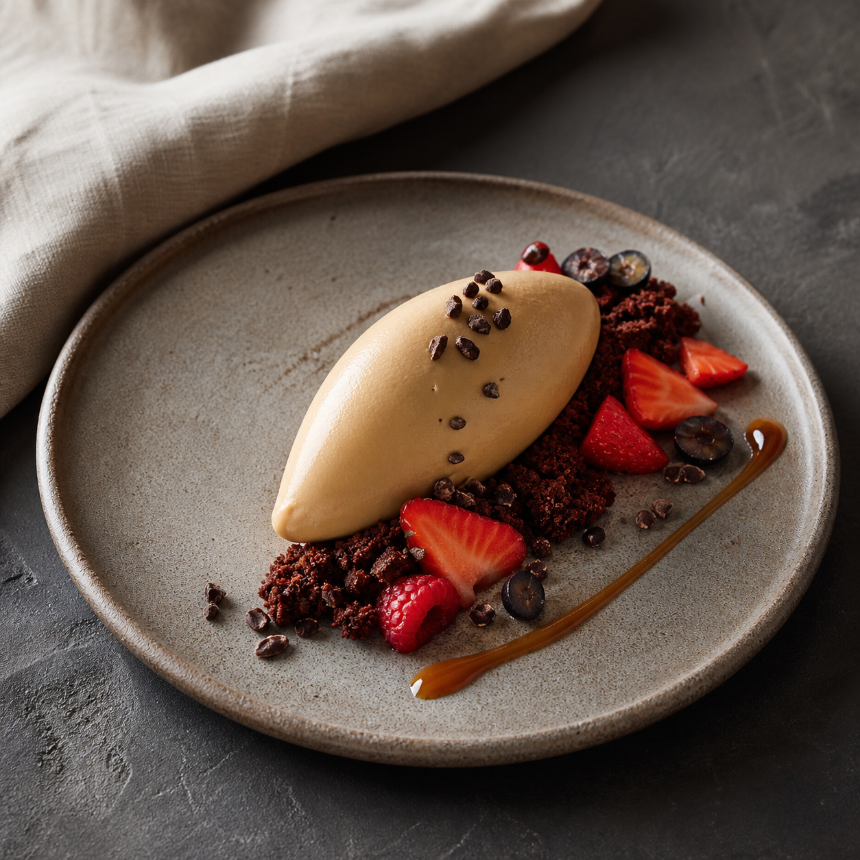 Lúcuma, cacao y frutos rojos